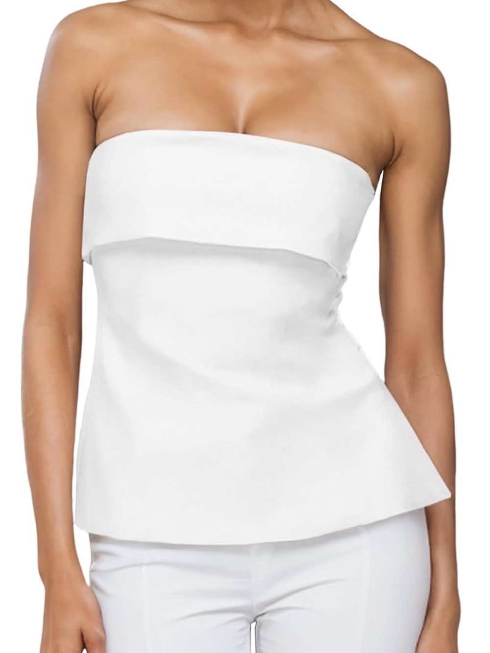AMAZON Strapless White Peplum Top